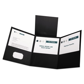 FILING AND FOLDERS | Oxford 59806 11 in. x 8.5 in. 150 Sheet Capacity Tri-Fold Folder with 3 Pockets - Black (20/Box)