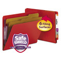 File Folders | Smead 26783 2 in. Expansion End Tab Pressboard Classification Folders with 6 SafeSHIELD Fasteners - Letter Size/Bright Red (10/Box) image number 1