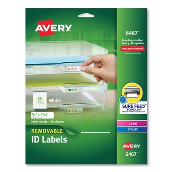 Avery 06467 0.5 x 1.75 Inkjet/Laser Removable Multi-Use Labels - White (2000/Pack)