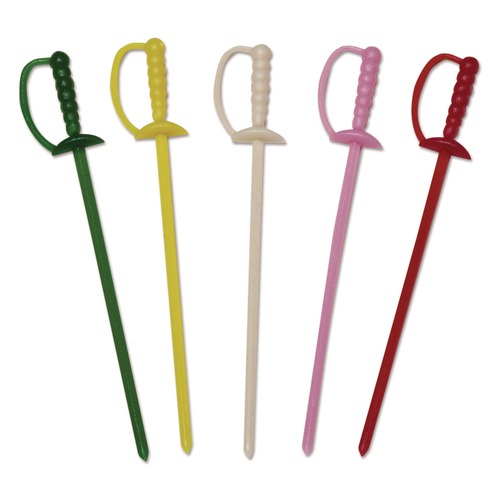 Cutlery | AmerCareRoyal RPP RP147 3.25 in. Plastic Sword Picks - Assorted Colors (10000/Carton) image number 0