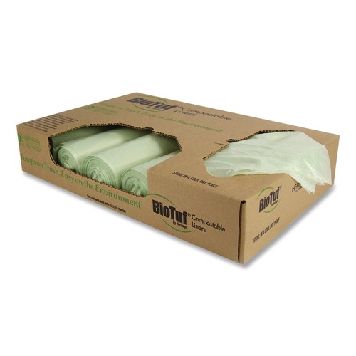 Trash Bags | Heritage Y8046TE R01 BioTuf 45 Gallon 40 in. x 46 in. Compostable Can Liners - Green (100-Piece/Carton) image number 0