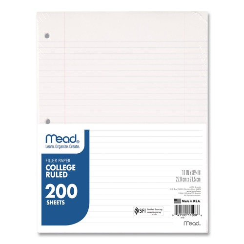 Back to School Sale | Mead 17208 8 in. x 11 in. College Rule 3-Hole Filler Paper (200/Pack) image number 0