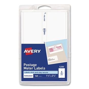 Avery 13930/5288 1.5 in. x 2.75 in. Postage Meter Labels for Pitney-Bowes Postage Machines - White (4/Sheet, 40 Sheets/Pack)