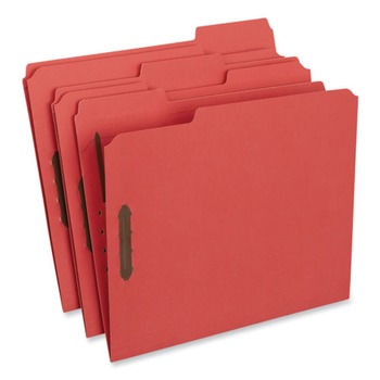 Universal UNV13523 Deluxe Reinforced 1/3-Cut Top Tab Folders with Fasteners - Letter Size, Red (50/Box)