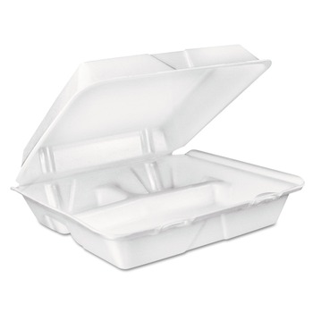 Dart 90HT3R 9 in. x 9.4 in. x 3 in. 8 oz. 3-Compartment Foam Hinged Lid Container - White (200/Carton)