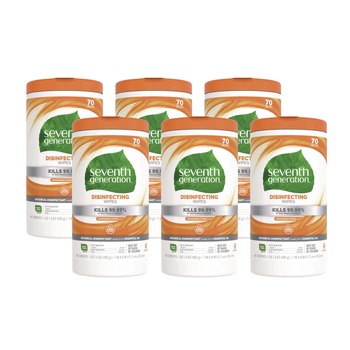 CLEANING AND SANITATION | Seventh Generation SEV 22813 70-Count 7 in. x 8 in. Botanical Disinfecting Wipes - Lemongrass Citrus (6/Carton)