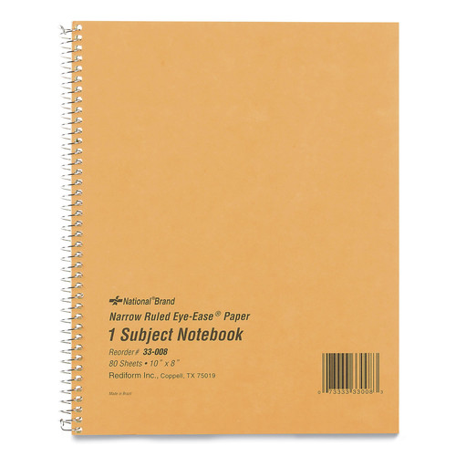 Notebooks & Pads | National 33008 80 Eye-Ease Green Sheets 10 in. x 8 in. Narrow Rule Single-Subject Wirebound Notebooks - Brown Board Cover image number 0