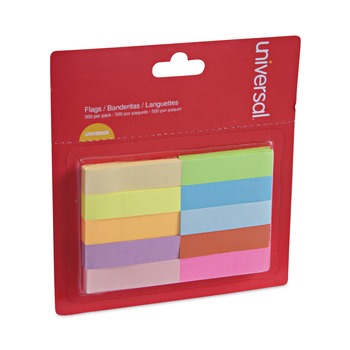 Universal UNV99026 1/2 in.x 2 in. Self-Stick Page Tabs - Assorted Colors (500/Pack)