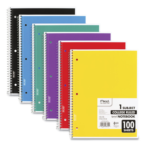 Notebooks & Pads | Mead 06622 11 in. x 8 in. Sheets 1-Subject Medium/College Rule Spiral Notebook - Random Assorted Cover Color image number 0