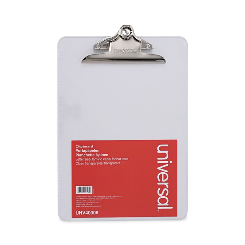 Clipboards | Universal UNV40308 Plastic Clipboard with 1.25 in. Clip Capacity for 8.5 x 11 Sheets - Clear image number 0