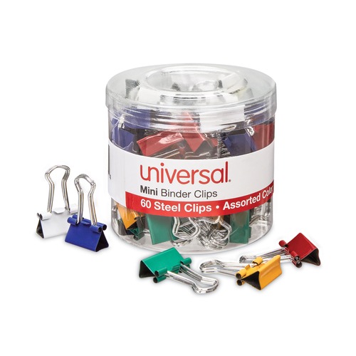 Binding Spines & Combs | Universal UNV31027 Binder Clips with Storage Tub - Mini, Assorted (60/Pack) image number 0