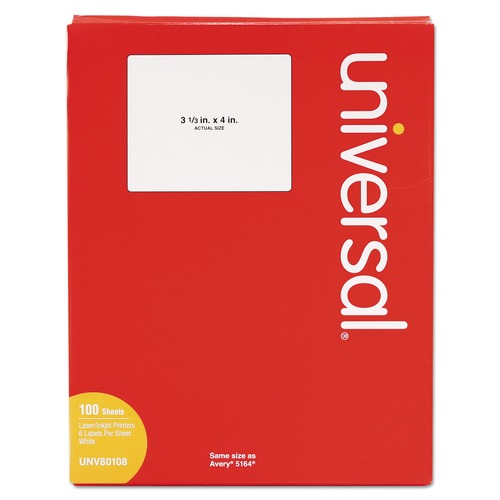 Labels | Universal UNV80108 3.33 in. x 4 in. Inkjet/Laser Printers Labels - White (600/Box) image number 0