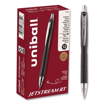 uni-ball 73832 Jetstream 1 mm Retractable Hybrid Gel Pen - Black Ink/Black/Silver Barrel/Bold (1-Dozen)
