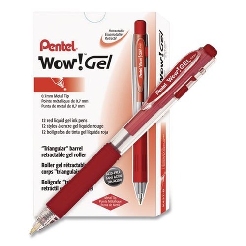 Pens | Pentel K437-B 0.7 mm WOW Medium Retractable Gel Pen - Red Ink/Clear/Red Barrel (1-Dozen) image number 0