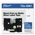 Labels | Brother P-Touch TZES961 1.4 in. x 26.2 ft. TZ Extra-Strength Adhesive Laminated Labeling Tape - Black on Matte Silver image number 3