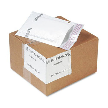 Sealed Air 49678 Jiffy TuffGard #000 Barrier Bubble Air Cell Cushion Self-Adhesive Closure Self-Seal 4 in. x 8 in. Cushioned Mailer - White (25/Carton)