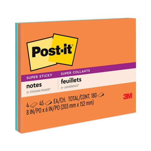 Back to School Sale | Post-it Notes Super Sticky 6845-SSP 8 in. x 6 in. Meeting Notes - Energy Boost Collection Colors (4/Pack) image number 0