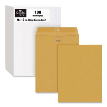 Quality Park QUA37790 32 lbs. Bond Weight Kraft #10 1/2 Square Flap Clasp/Gummed Closure 9 in. x 12 in. Clasp Envelope - Brown Kraft (100/Box)