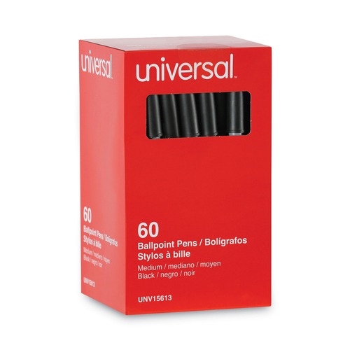 Pens | Universal UNV15613 Medium 1 mm Ballpoint Stick Pen Value Pack - Black Ink, Gray/Black Barrel (60/Pack) image number 0