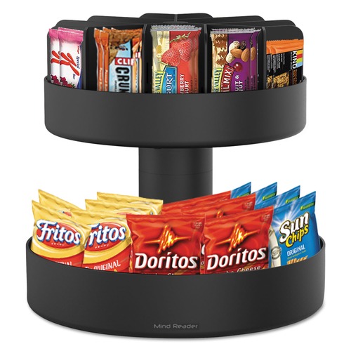 Breakroom Supplies | Mind Reader SNACKCARBLK 22.05 in. x 2.05 in. x 16.14 in. 2-Compartment Supreme Lazy Suzan Condiment/Snack Organizer - Black image number 0