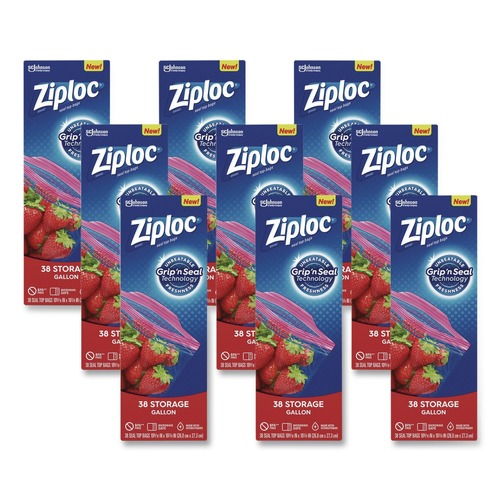 Food Service | Ziploc 383233 10.56 in. x 10.75 in. Gallon Triple System Seal Double Zipper Storage Bags - Clear (38 Bags/Box, 9 Boxes/Carton) image number 0