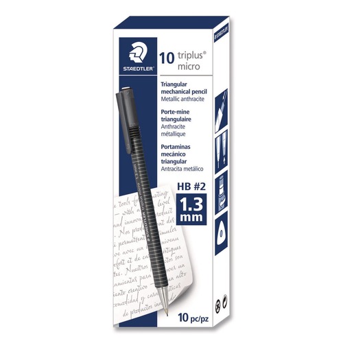 Pencils | Staedtler 77413-30A6 Mechanical Pencils, 1.3 mm, HB (#2), Black Lead, Light Blue Barrel, 10/Box image number 0