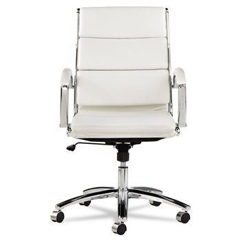JUST LAUNCHED | Alera ALENR4206 Neratoli Series 18.3 in. to 21.85 in. Seat Height Up to 275 lbs. Mid-Back Slim Profile Faux Leather Chair - White Seat/Back, Chrome