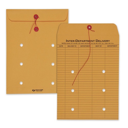 Envelopes & Mailers | Quality Park QUA63462 9 x 12 31-Entries String/Button Interoffice Envelope - Brown Kraft (100/Carton) image number 0