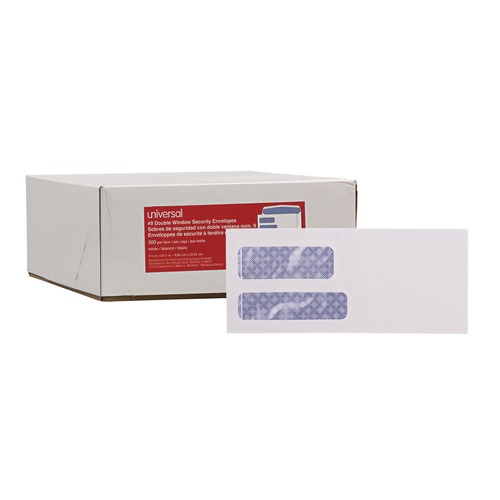 Just Launched | Universal UNV36301 3.88 in. x 8.88 in. #9 Commercial Flap Gummed Double Window Business Envelopes - White (500/Box) image number 0