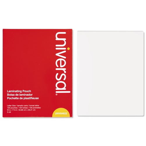 Laminating Supplies | Universal UNV84622 9 in. x 11.5 in. 3 mil Laminating Pouches - Gloss Clear (100/Box) image number 0