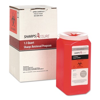 TRASH WASTE BINS | Sharps Assure SC1Q424A1Q Sharps 1.5 qt. Plastic Retrieval Program Containers - Red (1/Box)