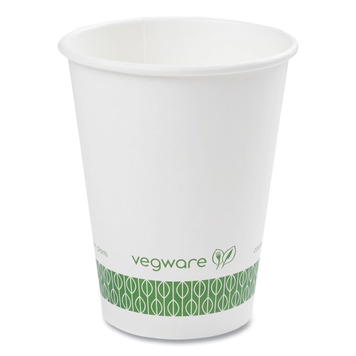 Cups and Lids | Vegware LV-12G 12 oz. 89-Series Paper Hot Cup - White/Green (1000/Carton) image number 0