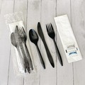 Cutlery | Boardwalk BWKCOMBO6KIT 6-Piece Fork/Knife/Napkin/Pepper/Salt/Spoon Cutlery Kit - Black (250/Carton) image number 4