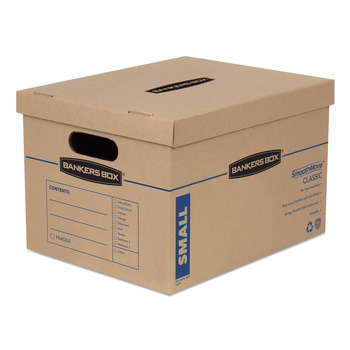 Bankers Box 7714210 SmoothMove 12 in. x 15 in. x 10 in. Classic Moving/Storage Boxes - Small, Brown/Blue (20/Carton)