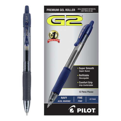 Pens | Pilot 31187 G2 Premium Fine 0.7 mm Retractable Gel Pen - Navy Blue Ink/Smoke/Blue Barrel (1-Dozen) image number 0