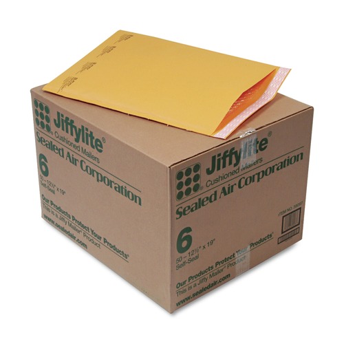 Envelopes & Mailers | Sealed Air 39097 Jiffylite #6 Barrier Bubble Air Cell Cushion Self-Adhesive Closure Self-Seal 12.5 in. x 19 in. Bubble Mailer - Brown Kraft (50/Carton) image number 0
