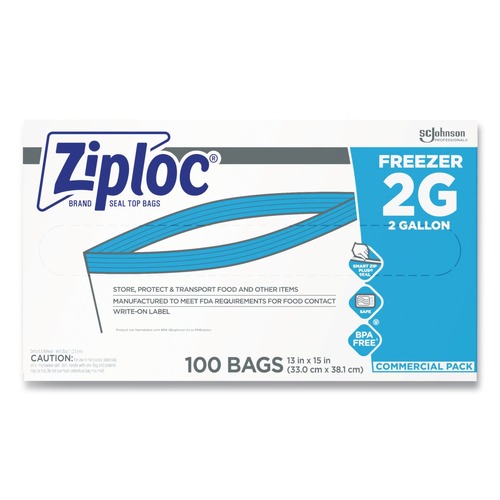  | Ziploc 682254 2-Gallon 2.7 mil. 13 in. x 15.5 in. Double Zipper Freezer Bags - Clear (100/Carton) image number 0