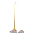 Mops | Boardwalk BWK5324C 60 in. Metal/Plastic Handle No. 24 Natural Cotton Head Cotton Cut End Mop Kit - Yellow Handle (1-Kit) image number 0