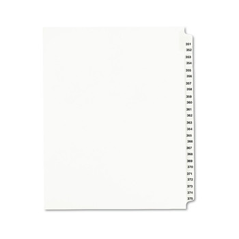 Avery 01344 25-Tab '351 - 375-ft Label 11 in. x 8.5 in. Preprinted Legal Exhibit Side Tab Index Divider Set - White (1-Set)