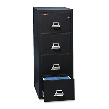 OFFICE FILING CABINETS AND SHELVES | FireKing 4-1825-CBL 17.75 in. x 25 in. x 52.75 in. UL Listed 350 Degree for Fire Four-Drawer Vertical Letter File Cabinet - Black