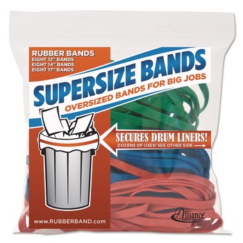 Alliance 08997 Assorted Lengths (12 in., 14 in., and 17 in.) 0.25 in. Wide 4060 PSI Max Elasticity SuperSize Bands - Assorted Colors (24/Pack)