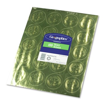 PRODUCTS | Geographics 20014 Self-Adhesive 2 in. Embossed Seals - Gold (20/Sheet, 5 Sheets/Pack)