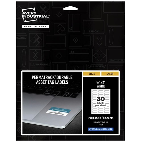 Labels | Avery 61526 PermaTrack 0.75 in. x 2 in. Durable Asset Tag Labels - White (240/Pack) image number 0