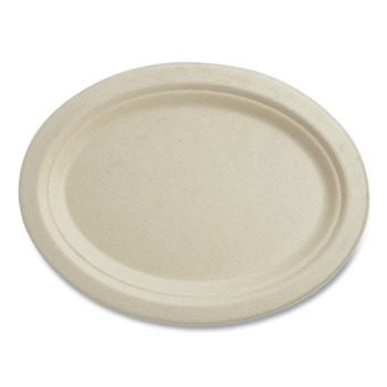 World Centric PLSCU12OLFS 9.9 in. x 12 in. Fiber Oval Plates - Natural (500/Carton)