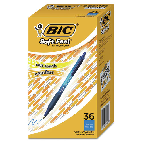 Pens | BIC SCSM361-BE Medium 1 mm Soft Feel Retractable Ballpoint Pen Value Pack - Blue (36/Pack) image number 0