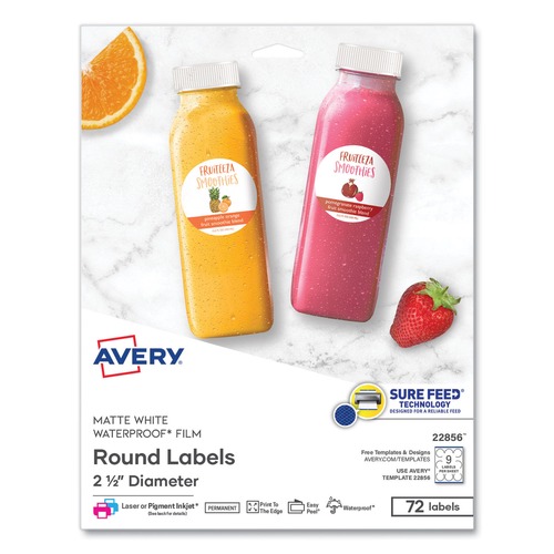Labels | Avery 22856 2.5 in. Diameter Durable White ID Labels with Sure Feed - White (72/Pack) image number 0