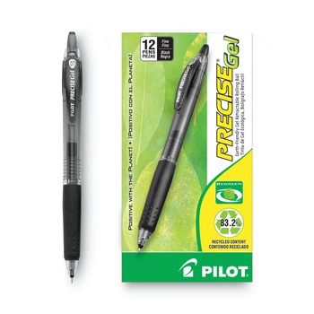 Pilot 15001 Precise Gel BeGreen Retractable 0.7 mm Gel Pen - Fine, Black (Dozen)