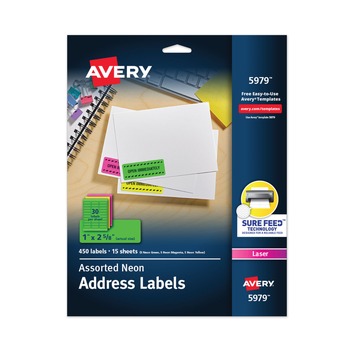 Avery 05979 1 in. x 2.63 in. High-Visibility Permanent Laser ID Labels - Asst. Neon (450/Pack)