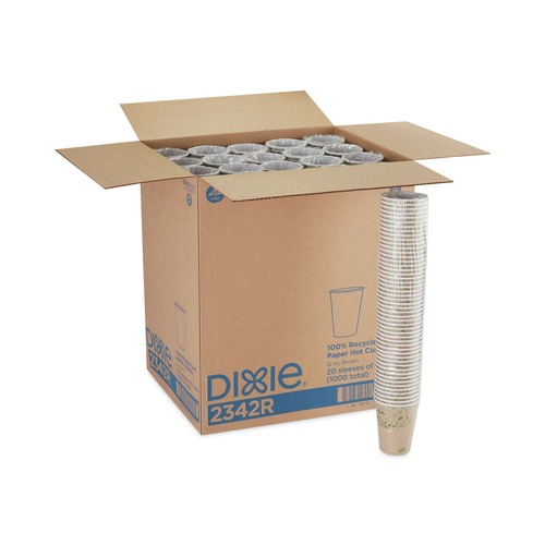 Cups and Lids | Dixie 2342R 12 oz Paper EcoSmart Recycled Fiber Hot/Cold Cups - Kraft/Green (1000/Carton) image number 0