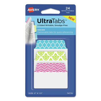 Avery 74774 2 in. x 1.5 in. 1/5-Cut Ultra Tabs Repositionable Tabs - Assorted Colors (24/Set)
